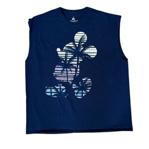 Disney Parks Men’s 2XL Navy Blue Sleeveless Tank Top Mickey Mouse Palm Trees